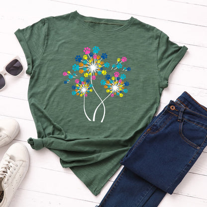 Plusock Plus Size Creative Dandelion Short Sleeve T-Shirt