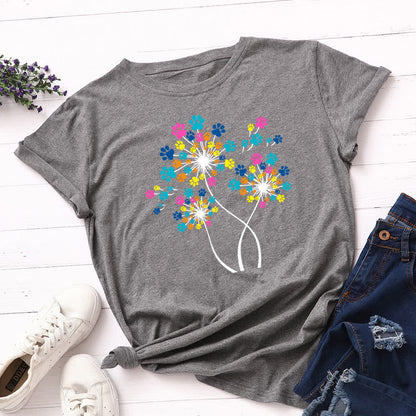 Plusock Plus Size Creative Dandelion Short Sleeve T-Shirt
