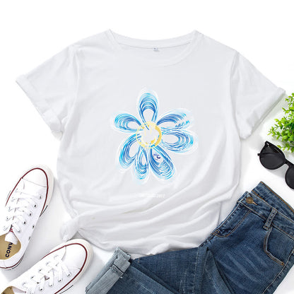 Plusock Plus Size Creative Floral Short Sleeve T-Shirt