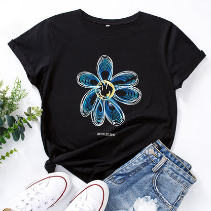 Plusock Plus Size Creative Floral Short Sleeve T-Shirt