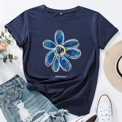 Plusock Plus Size Creative Floral Short Sleeve T-Shirt