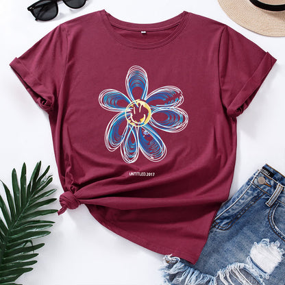 Plusock Plus Size Creative Floral Short Sleeve T-Shirt