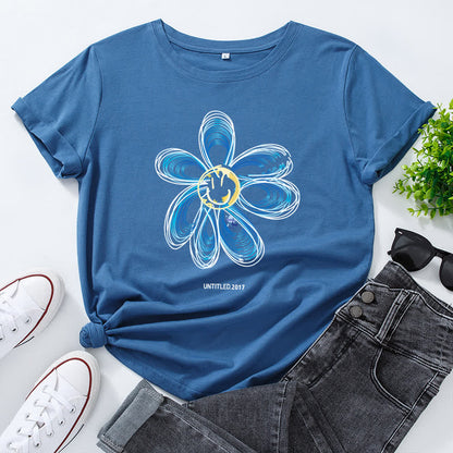Plusock Plus Size Creative Floral Short Sleeve T-Shirt