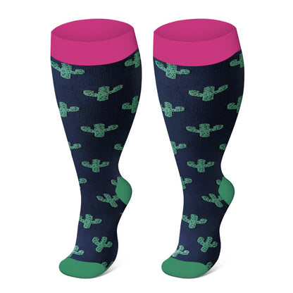 Plusock Plus Size Cute Print Compression Socks(3 Pairs)