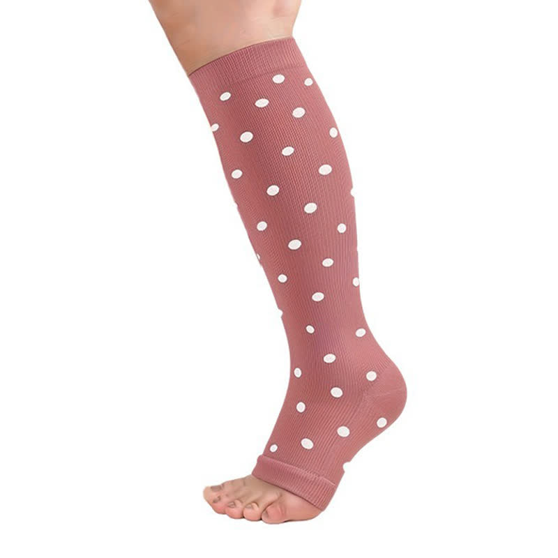 Polka Dot High Elastic Open Toe Compression Socks(3 Pairs)