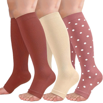 Plusock Polka Dot High Elastic Open Toe Compression Socks(3 Pairs)
