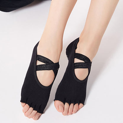 Plusock Cotton Non-Slip Cross Strap Open Toe Grip Socks(6 Pairs) - image 12
