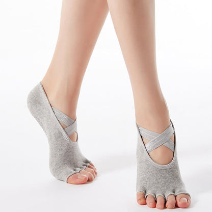 Plusock Cotton Non-Slip Cross Strap Open Toe Grip Socks(6 Pairs) - image 8