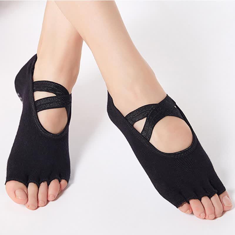 Plusock Cotton Non-Slip Cross Strap Open Toe Grip Socks(6 Pairs) - image 13