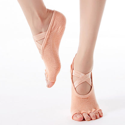 Plusock Cotton Non-Slip Cross Strap Open Toe Grip Socks(6 Pairs) - image 7