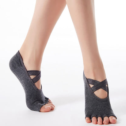 Plusock Cotton Non-Slip Cross Strap Open Toe Grip Socks(6 Pairs) - image 10