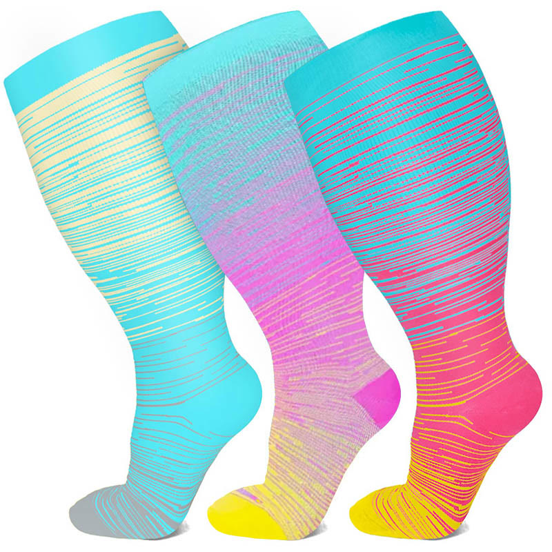 Plusock Plus Size Bright Stripe Compression Socks 2XL-7XL(3 Pairs) - image 12