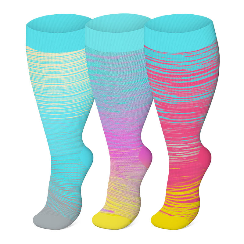 Plusock Plus Size Bright Stripe Compression Socks 2XL-7XL(3 Pairs) - Multicolor - 7XL - image 5