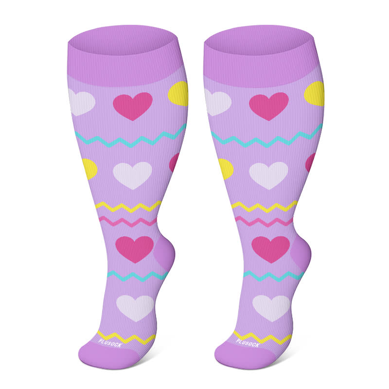 Plus Size Heart Flowers Compression Socks(3 Pairs)