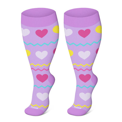 Plus Size Heart Flowers Compression Socks(3 Pairs)