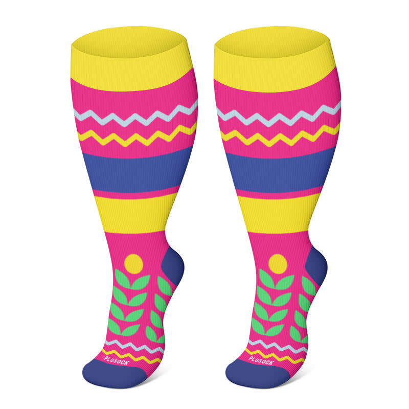 Plus Size Heart Flowers Compression Socks(3 Pairs)
