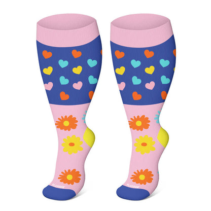 Plus Size Heart Flowers Compression Socks(3 Pairs)