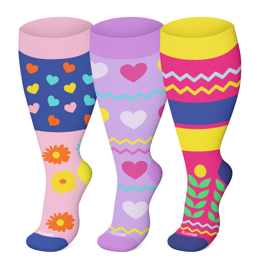 Plus Size Heart Flowers Compression Socks(3 Pairs)