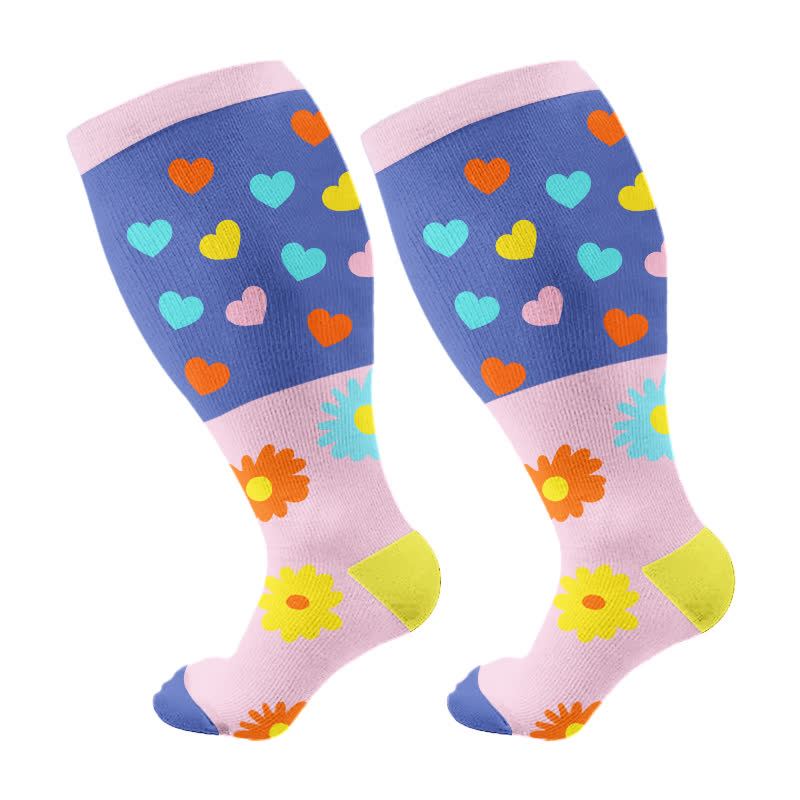 Plus Size Heart Flowers Compression Socks(3 Pairs)