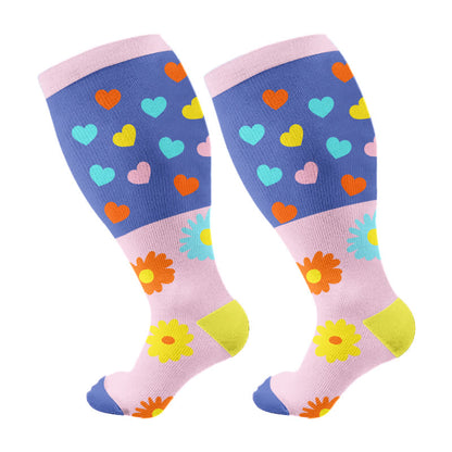 Plus Size Heart Flowers Compression Socks(3 Pairs)