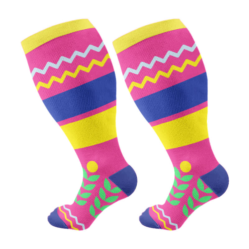Plus Size Heart Flowers Compression Socks(3 Pairs)