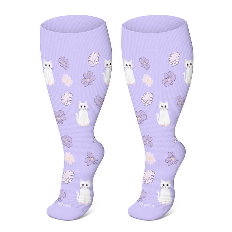 Plus Size Cat Flowers Compression Socks(3 Pairs)