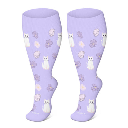 Plus Size Cat Flowers Compression Socks(3 Pairs)