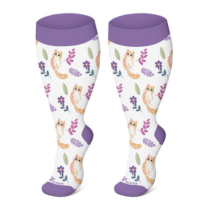 Plus Size Cat Flowers Compression Socks(3 Pairs)