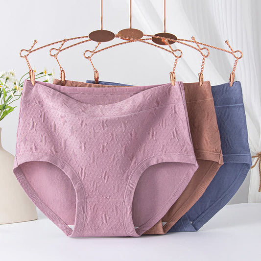 Solid Color Simple High Waist Cotton Brief(3 Packs)