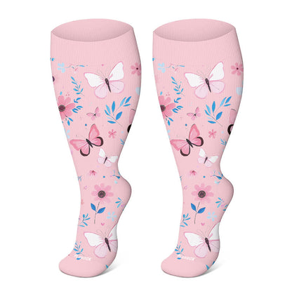 Plus Size Elegant Butterfly Flowers Compression Socks(3 Pairs)