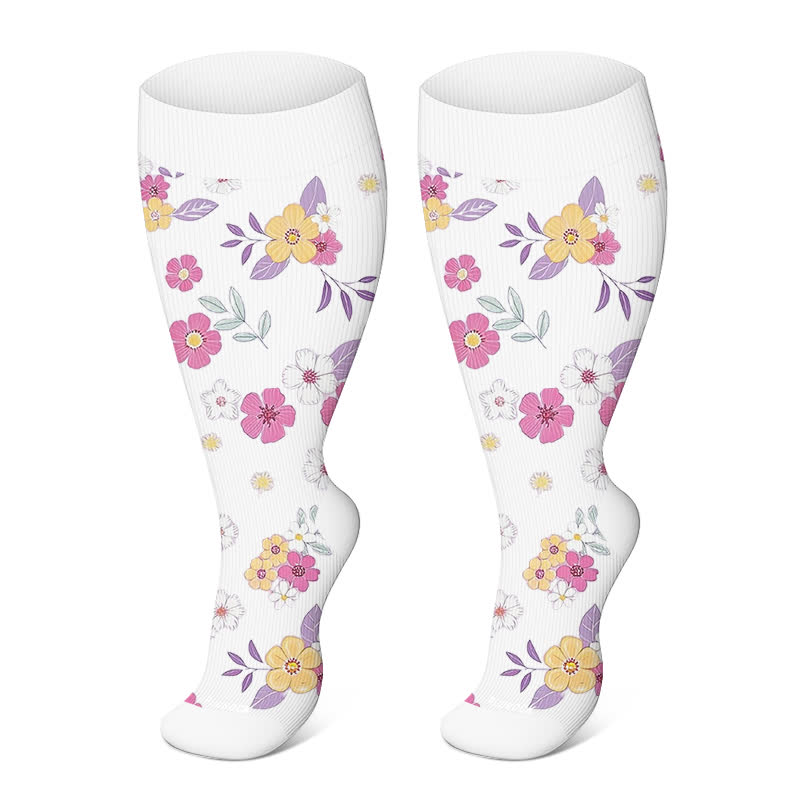 Plus Size Elegant Butterfly Flowers Compression Socks(3 Pairs)