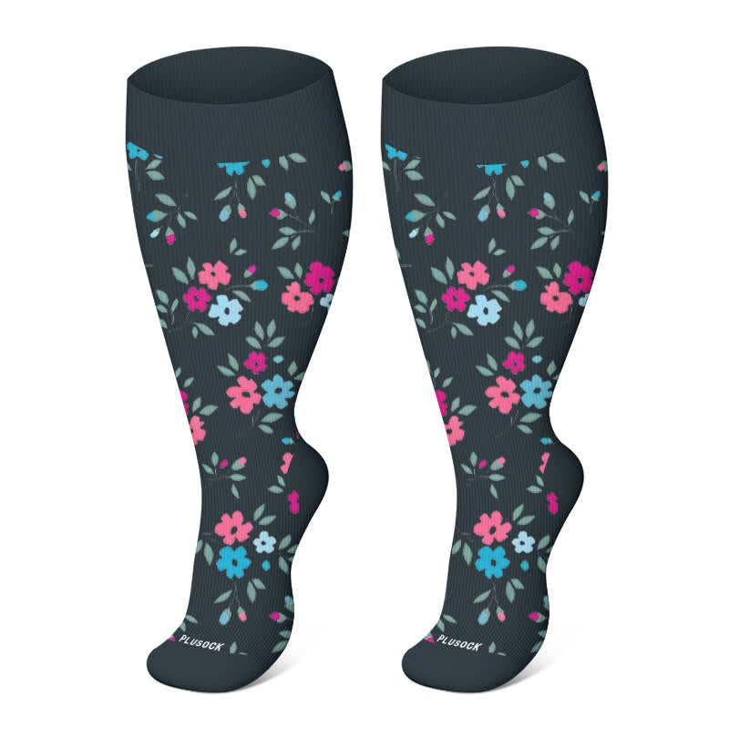 Plus Size Elegant Butterfly Flowers Compression Socks(3 Pairs)