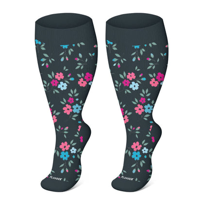 Plus Size Elegant Butterfly Flowers Compression Socks(3 Pairs)