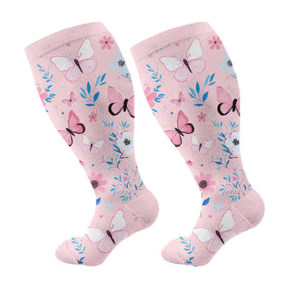 Plus Size Elegant Butterfly Flowers Compression Socks(3 Pairs)