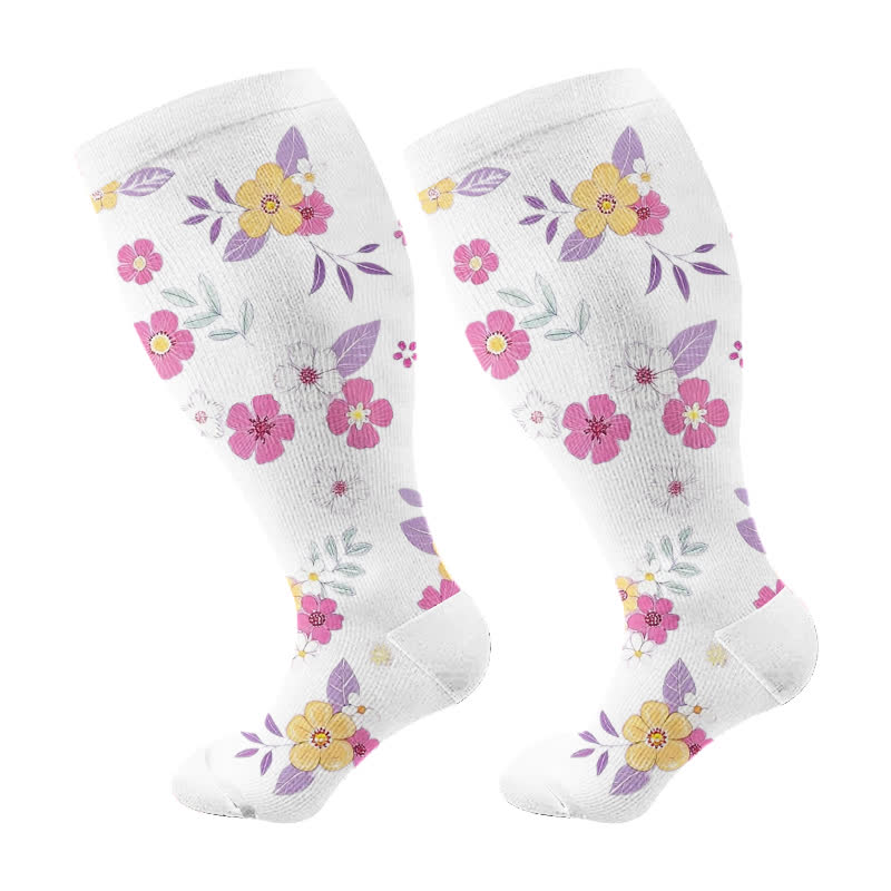 Plus Size Elegant Butterfly Flowers Compression Socks(3 Pairs)