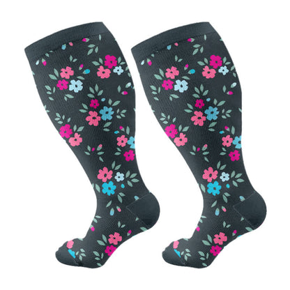 Plus Size Elegant Butterfly Flowers Compression Socks(3 Pairs)