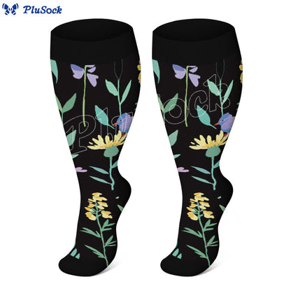 Plus Size Painted Flowers Compression Socks(3 Pairs)