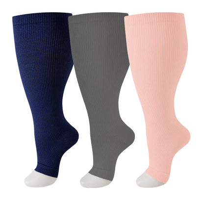 Plus Size Navy Blue Pink Open Toe Compression Socks(3 Pairs)