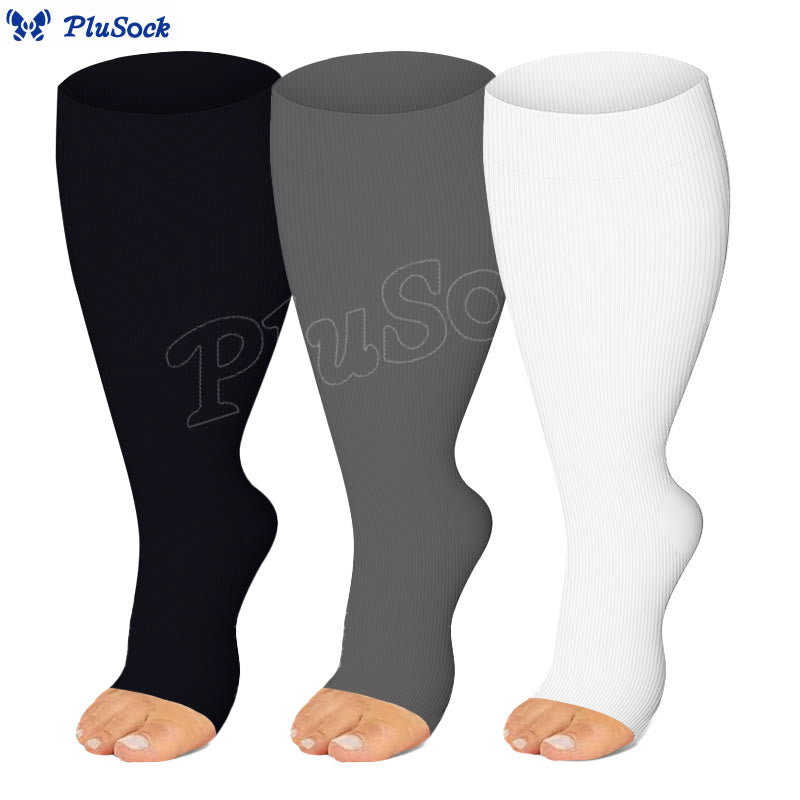 Plusock Plus Size Solid Color Open Toe Series Compression Socks - image 2