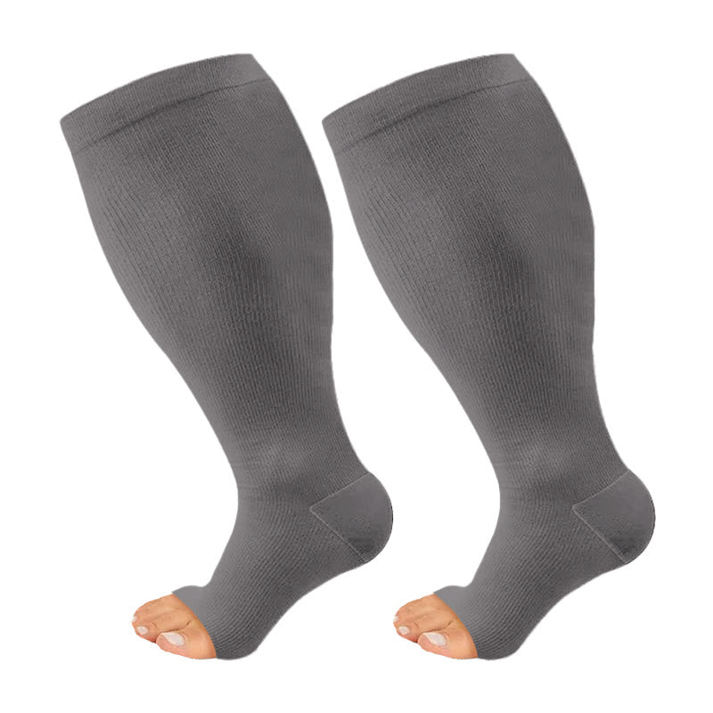 Plusock Plus Size Solid Color Open Toe Series Compression Socks - Grey - 4XL - image 4