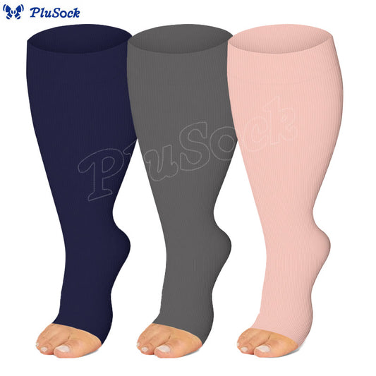 Plus Size Navy Blue Pink Open Toe Compression Socks(3 Pairs)