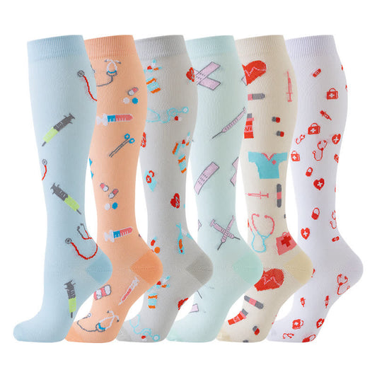 Medical Print Sweat-wicking Sports Compression Socks(6 Pairs)