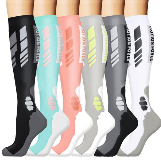 Color Block Outdoor Running Compression Socks(6 Pairs)