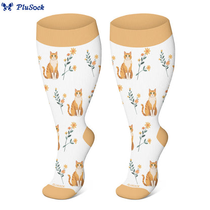 Plus Size Cat Flowers Compression Socks