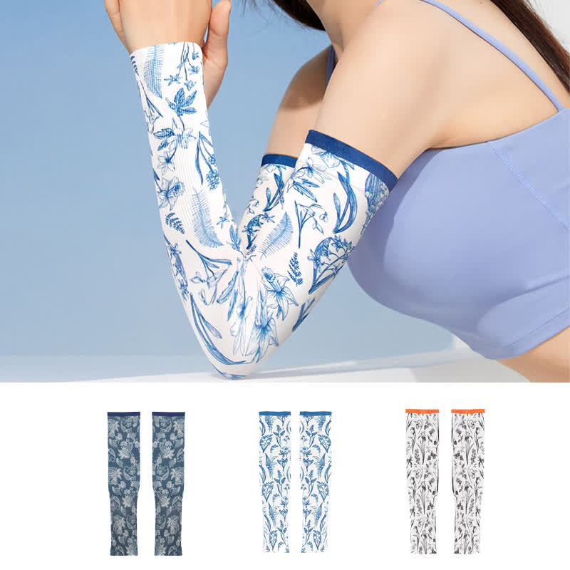 Floral Print Outdoor Sun Protection Arm Sleeves(3 Pairs)
