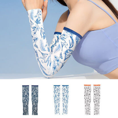 Floral Print Outdoor Sun Protection Arm Sleeves(3 Pairs)