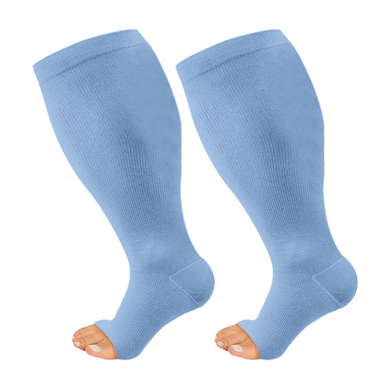 Plusock Plus Size Solid Color Open Toe Series Compression Socks - Blue - 4XL - image 8
