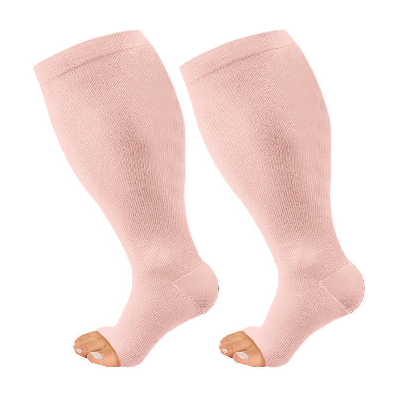 Plusock Plus Size Solid Color Open Toe Series Compression Socks - Pink - 4XL - image 7