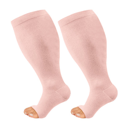 Plusock Plus Size Solid Color Open Toe Series Compression Socks - Pink - 4XL - image 7