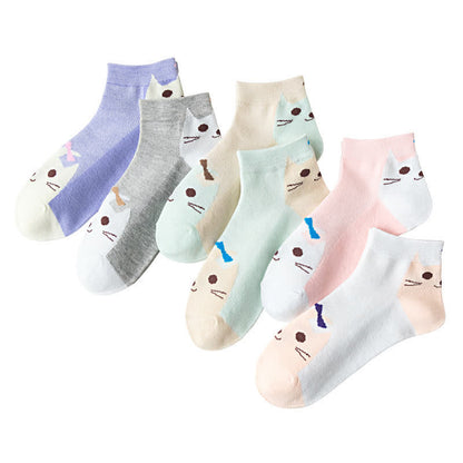 Thin Breathable Cute Cat Socks(6 Pairs)